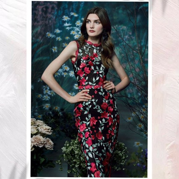 🆕 Marchesa Notte Embroidered Floral Lace Dress - Picture 2 of 10